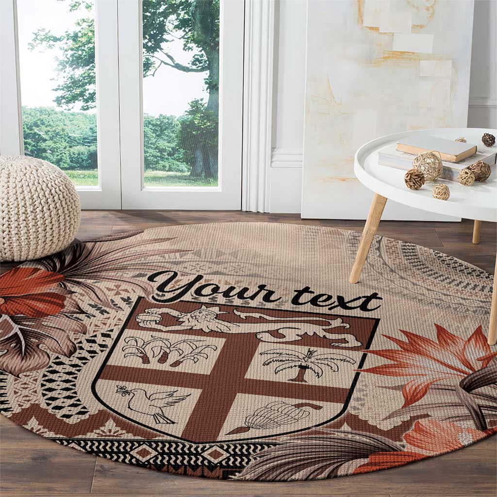Vintage Bula Fiji Personalised Round Carpet Beige Hibiscus Tapa Pattern LT9 - Polynesian Pride