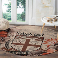 Vintage Bula Fiji Personalised Round Carpet Beige Hibiscus Tapa Pattern LT9 - Polynesian Pride