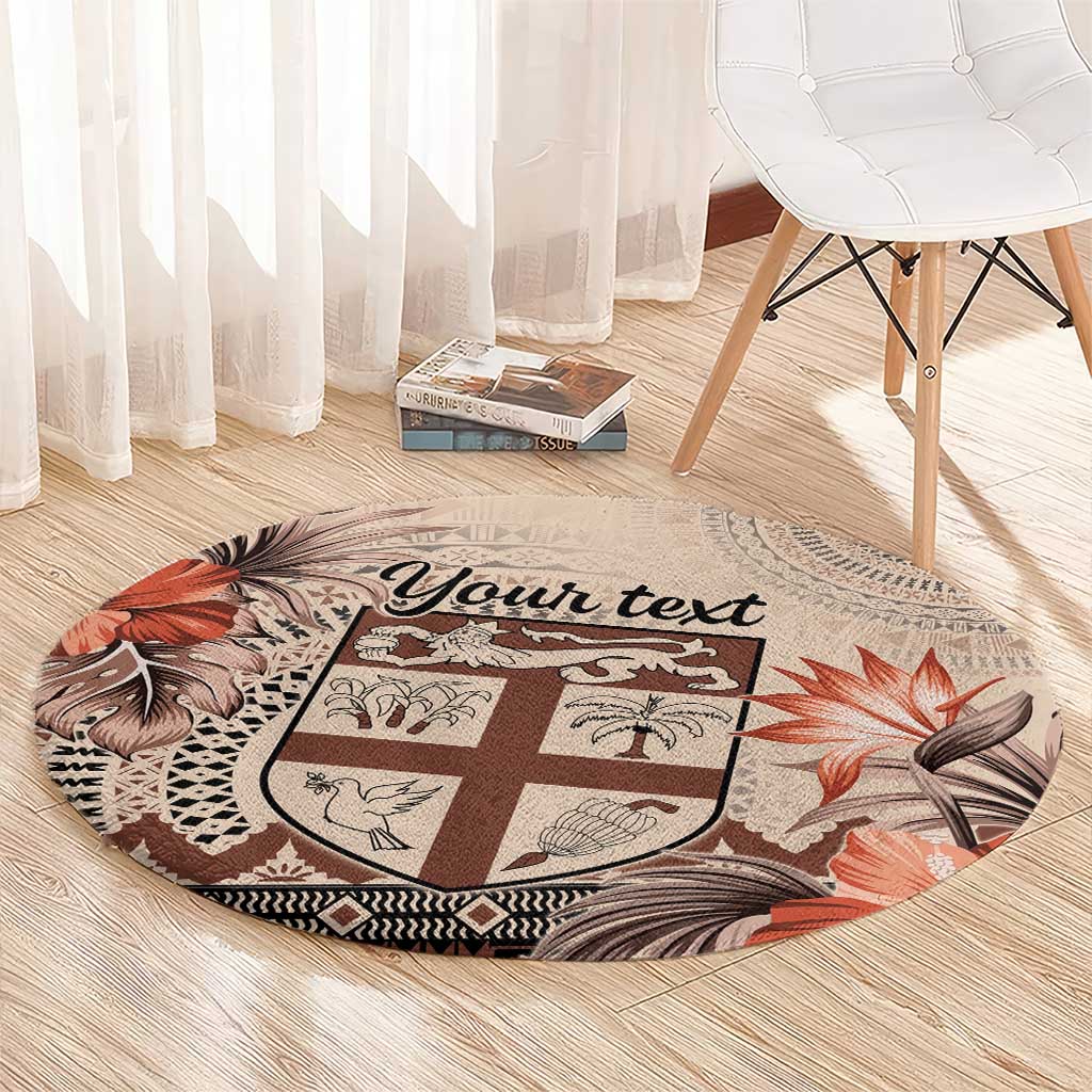 Vintage Bula Fiji Personalised Round Carpet Beige Hibiscus Tapa Pattern LT9 - Polynesian Pride