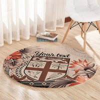 Vintage Bula Fiji Personalised Round Carpet Beige Hibiscus Tapa Pattern LT9 - Polynesian Pride