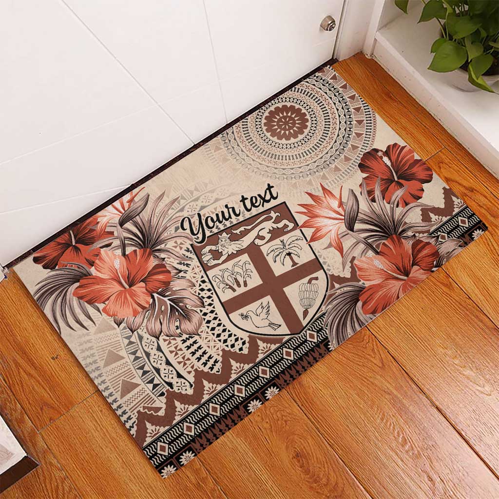 Vintage Bula Fiji Personalised Rubber Doormat Beige Hibiscus Tapa Pattern LT9 - Polynesian Pride