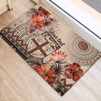 Vintage Bula Fiji Personalised Rubber Doormat Beige Hibiscus Tapa Pattern LT9 - Polynesian Pride