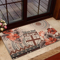 Vintage Bula Fiji Personalised Rubber Doormat Beige Hibiscus Tapa Pattern LT9 - Polynesian Pride