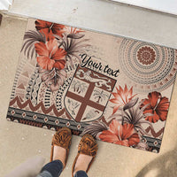 Vintage Bula Fiji Personalised Rubber Doormat Beige Hibiscus Tapa Pattern LT9 - Polynesian Pride