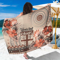 Vintage Bula Fiji Personalised Sarong Beige Hibiscus Tapa Pattern LT9 One Size 44 x 66 inches Beige - Polynesian Pride