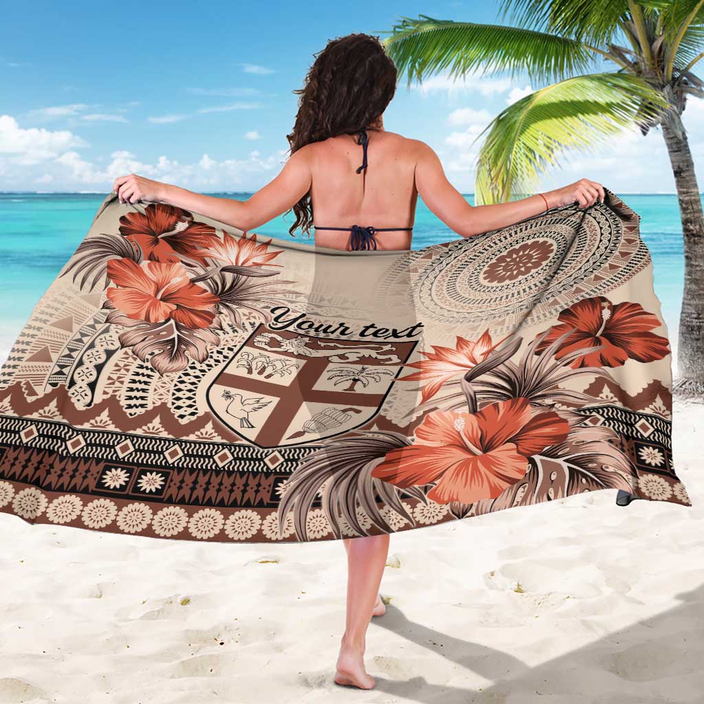 Vintage Bula Fiji Personalised Sarong Beige Hibiscus Tapa Pattern LT9 - Polynesian Pride