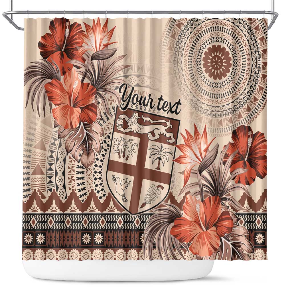 Vintage Bula Fiji Personalised Shower Curtain Beige Hibiscus Tapa Pattern LT9 Beige - Polynesian Pride