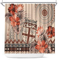 Vintage Bula Fiji Personalised Shower Curtain Beige Hibiscus Tapa Pattern LT9 Beige - Polynesian Pride