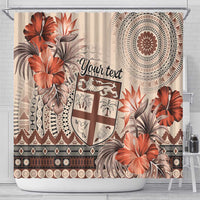 Vintage Bula Fiji Personalised Shower Curtain Beige Hibiscus Tapa Pattern LT9 - Polynesian Pride