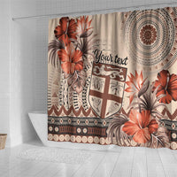 Vintage Bula Fiji Personalised Shower Curtain Beige Hibiscus Tapa Pattern LT9 - Polynesian Pride