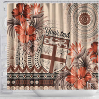 Vintage Bula Fiji Personalised Shower Curtain Beige Hibiscus Tapa Pattern LT9 - Polynesian Pride