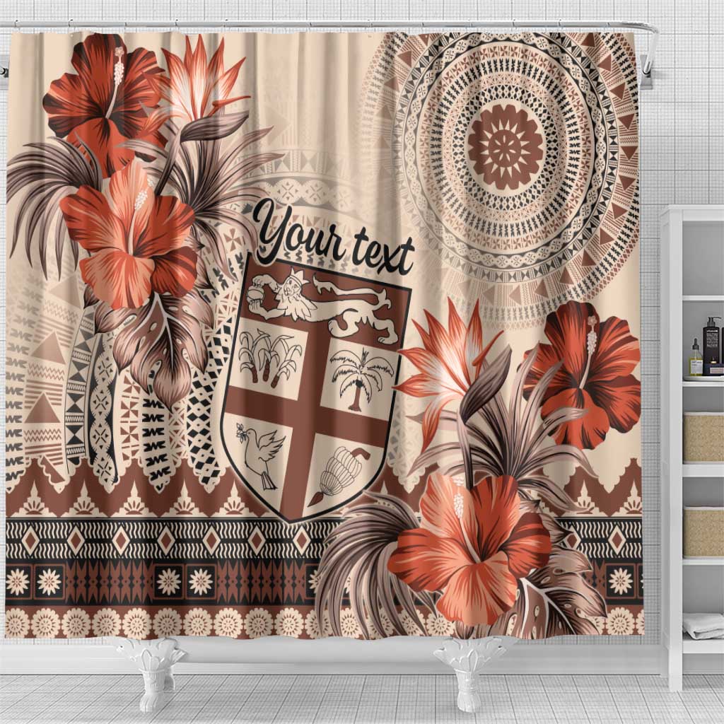 Vintage Bula Fiji Personalised Shower Curtain Beige Hibiscus Tapa Pattern LT9 - Polynesian Pride