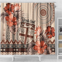Vintage Bula Fiji Personalised Shower Curtain Beige Hibiscus Tapa Pattern LT9 - Polynesian Pride