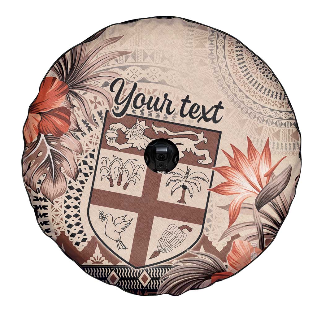Vintage Bula Fiji Personalised Spare Tire Cover Beige Hibiscus Tapa Pattern LT9 - Polynesian Pride