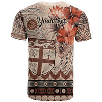 Vintage Bula Fiji Personalised T Shirt Beige Hibiscus Tapa Pattern LT9 - Polynesian Pride
