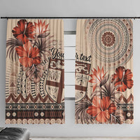 Vintage Bula Fiji Personalised Window Curtain Beige Hibiscus Tapa Pattern LT9 With Hooks Beige - Polynesian Pride