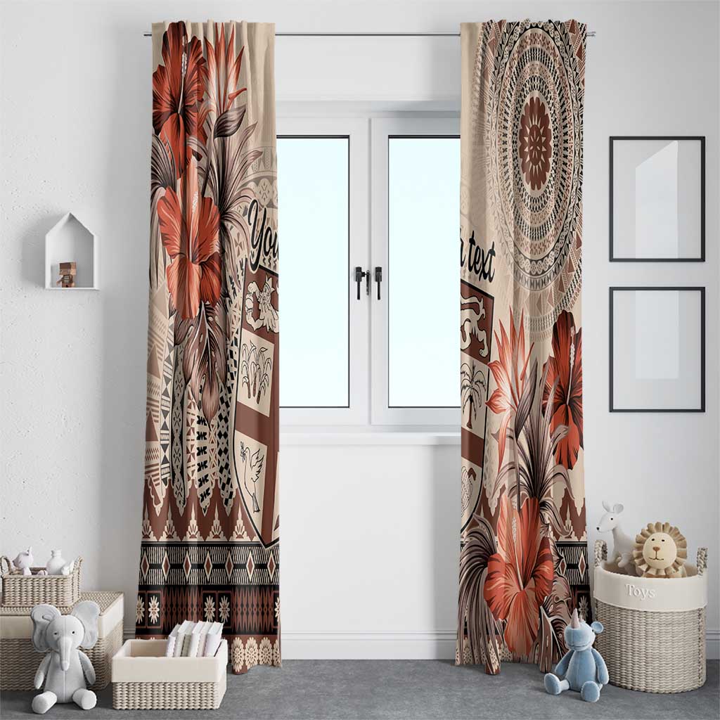 Vintage Bula Fiji Personalised Window Curtain Beige Hibiscus Tapa Pattern LT9 - Polynesian Pride