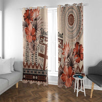 Vintage Bula Fiji Personalised Window Curtain Beige Hibiscus Tapa Pattern LT9 With Grommets Beige - Polynesian Pride