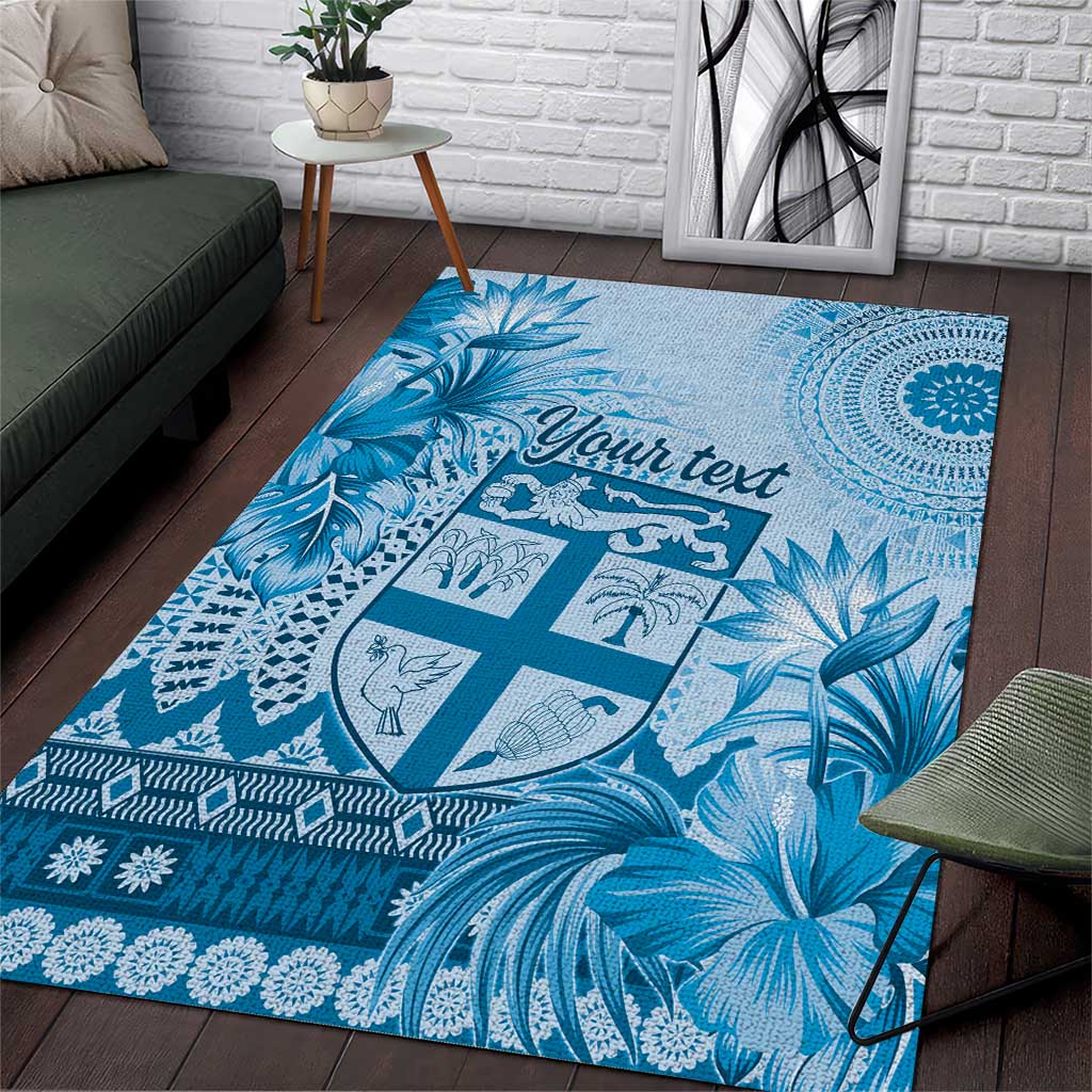 Vintage Bula Fiji Personalised Area Rug Blue Hibiscus Tapa Pattern LT9 Blue - Polynesian Pride
