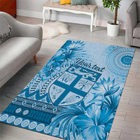 Vintage Bula Fiji Personalised Area Rug Blue Hibiscus Tapa Pattern LT9 - Polynesian Pride