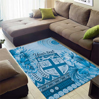 Vintage Bula Fiji Personalised Area Rug Blue Hibiscus Tapa Pattern LT9 - Polynesian Pride