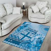 Vintage Bula Fiji Personalised Area Rug Blue Hibiscus Tapa Pattern LT9 - Polynesian Pride