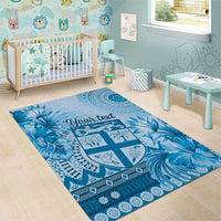 Vintage Bula Fiji Personalised Area Rug Blue Hibiscus Tapa Pattern LT9 - Polynesian Pride