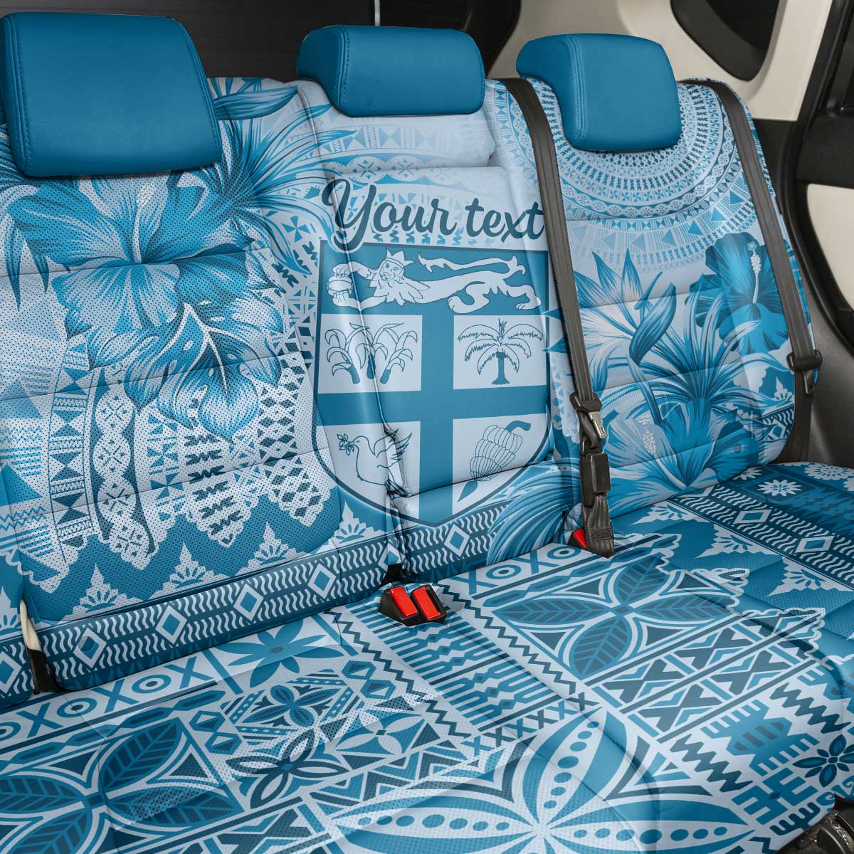 Vintage Bula Fiji Personalised Back Car Seat Cover Blue Hibiscus Tapa Pattern LT9 - Polynesian Pride