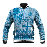Vintage Bula Fiji Personalised Baseball Jacket Blue Hibiscus Tapa Pattern LT9 Unisex Blue - Polynesian Pride