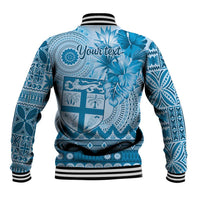 Vintage Bula Fiji Personalised Baseball Jacket Blue Hibiscus Tapa Pattern LT9 - Polynesian Pride