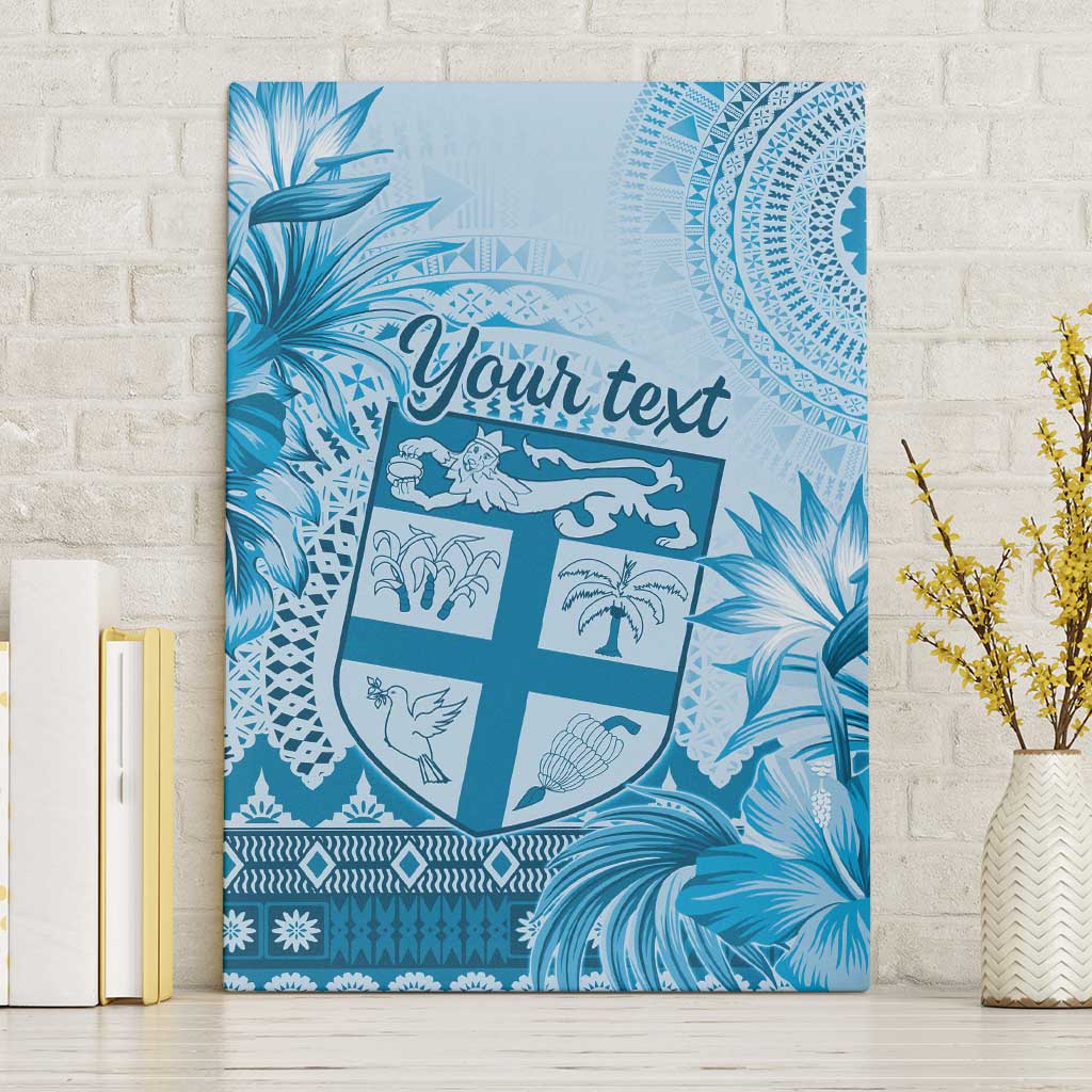 Vintage Bula Fiji Personalised Canvas Wall Art Blue Hibiscus Tapa Pattern LT9 Without Frame Blue - Polynesian Pride