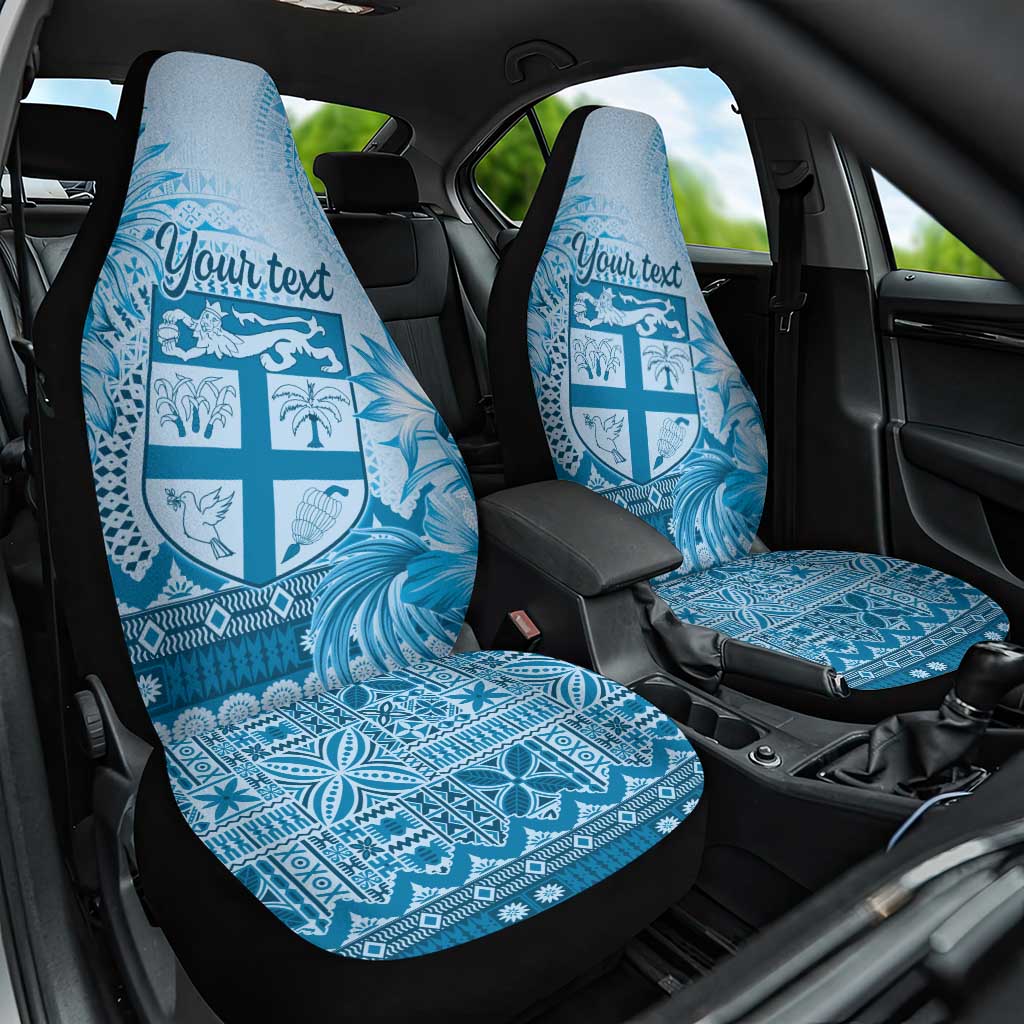 Vintage Bula Fiji Personalised Car Seat Cover Blue Hibiscus Tapa Pattern LT9 One Size Blue - Polynesian Pride