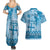 Vintage Bula Fiji Personalised Couples Matching Summer Maxi Dress and Hawaiian Shirt Blue Hibiscus Tapa Pattern