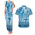 Vintage Bula Fiji Personalised Couples Matching Tank Maxi Dress and Hawaiian Shirt Blue Hibiscus Tapa Pattern