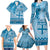 Vintage Bula Fiji Personalised Family Matching Long Sleeve Bodycon Dress and Hawaiian Shirt Blue Hibiscus Tapa Pattern