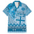 Vintage Bula Fiji Personalised Family Matching Long Sleeve Bodycon Dress and Hawaiian Shirt Blue Hibiscus Tapa Pattern