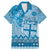 Vintage Bula Fiji Personalised Family Matching Mermaid Dress and Hawaiian Shirt Blue Hibiscus Tapa Pattern