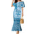 Vintage Bula Fiji Personalised Family Matching Mermaid Dress and Hawaiian Shirt Blue Hibiscus Tapa Pattern