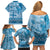 Vintage Bula Fiji Personalised Family Matching Off Shoulder Short Dress and Hawaiian Shirt Blue Hibiscus Tapa Pattern