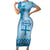 Vintage Bula Fiji Personalised Family Matching Short Sleeve Bodycon Dress and Hawaiian Shirt Blue Hibiscus Tapa Pattern