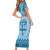 Vintage Bula Fiji Personalised Family Matching Short Sleeve Bodycon Dress and Hawaiian Shirt Blue Hibiscus Tapa Pattern