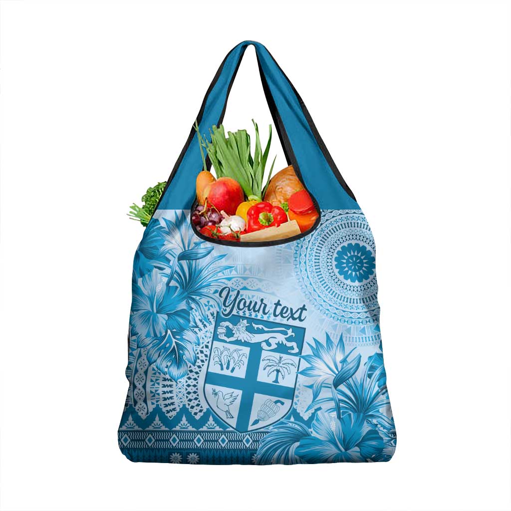 Vintage Bula Fiji Personalised Grocery Bag Blue Hibiscus Tapa Pattern LT9 1-pack One Size Blue - Polynesian Pride