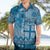 Vintage Bula Fiji Personalised Hawaiian Shirt Blue Hibiscus Tapa Pattern