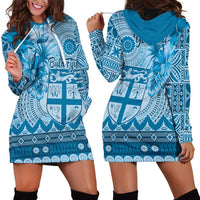 Vintage Bula Fiji Personalised Hoodie Dress Blue Hibiscus Tapa Pattern LT9 - Polynesian Pride