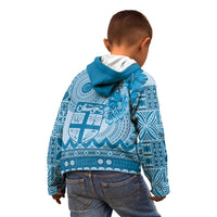 Vintage Bula Fiji Personalised Kid Hoodie Blue Hibiscus Tapa Pattern LT9 - Polynesian Pride