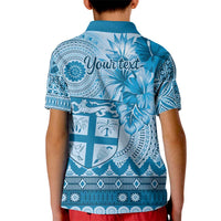 Vintage Bula Fiji Personalised Kid Polo Shirt Blue Hibiscus Tapa Pattern LT9 - Polynesian Pride