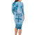 Vintage Bula Fiji Personalised Long Sleeve Bodycon Dress Blue Hibiscus Tapa Pattern