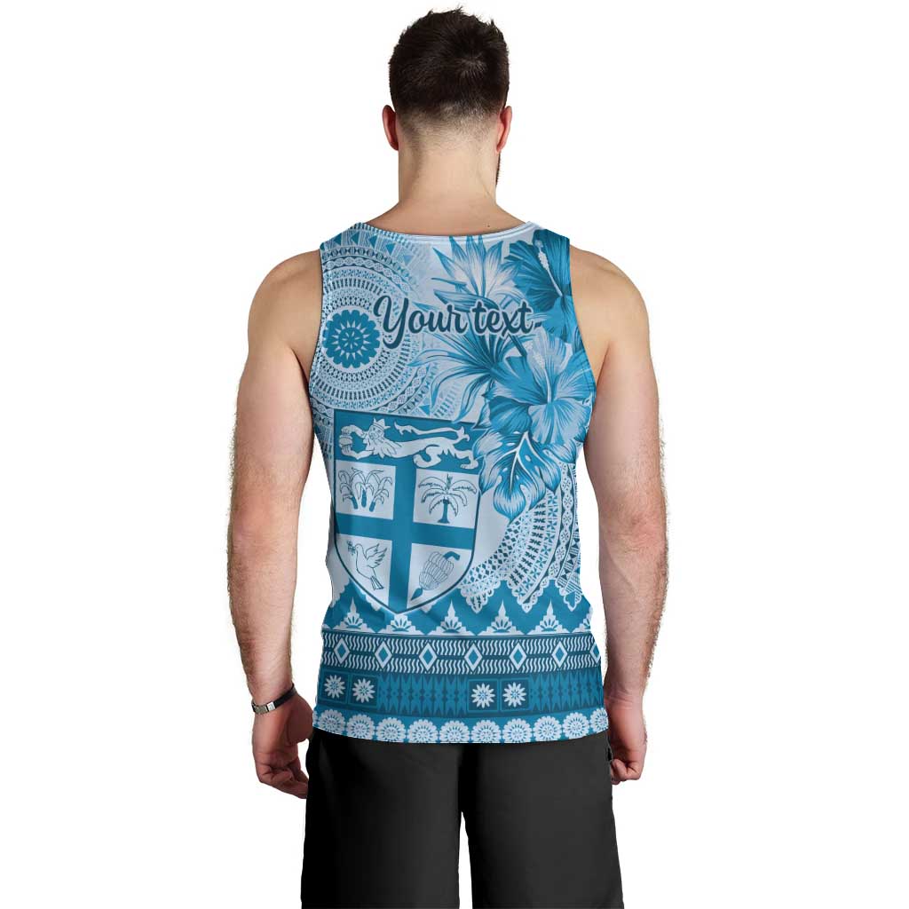 Vintage Bula Fiji Personalised Men Tank Top Blue Hibiscus Tapa Pattern LT9 - Polynesian Pride
