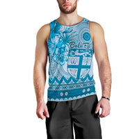 Vintage Bula Fiji Personalised Men Tank Top Blue Hibiscus Tapa Pattern LT9 - Polynesian Pride