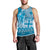 Vintage Bula Fiji Personalised Men Tank Top Blue Hibiscus Tapa Pattern